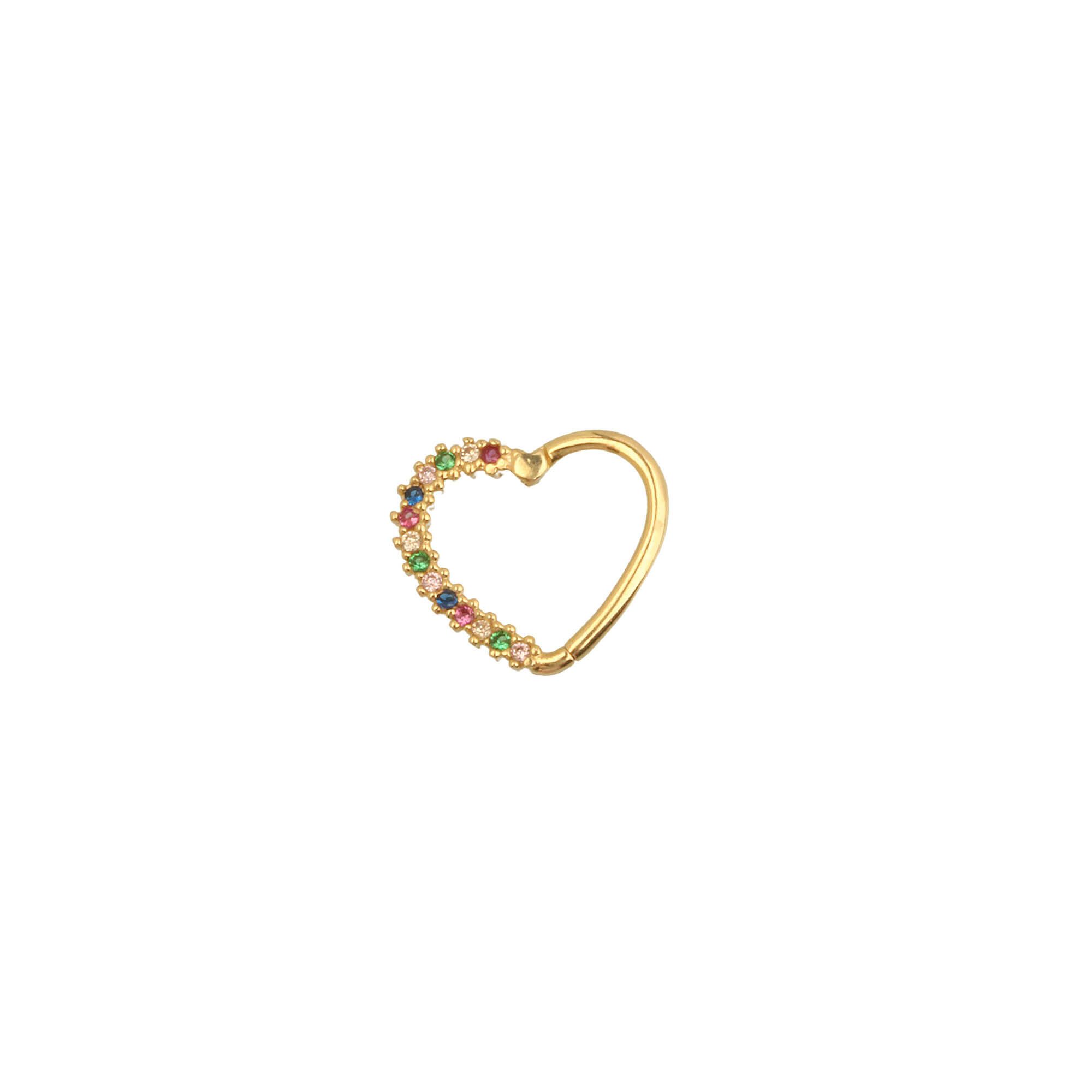 Piercing Argola Coração Rainbow Ouro 18k
