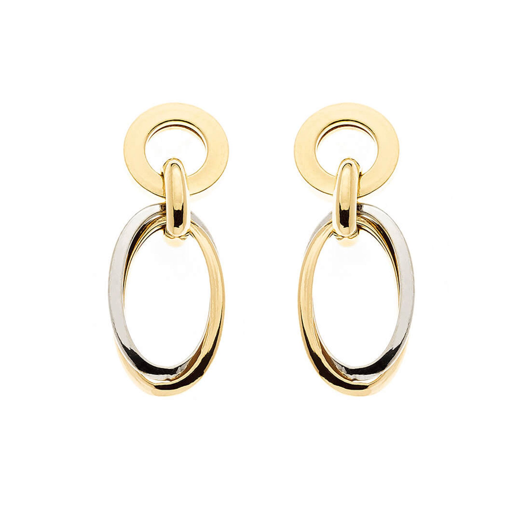 Brinco Mix de Elos Pendurados Bicolor Ouro 18k