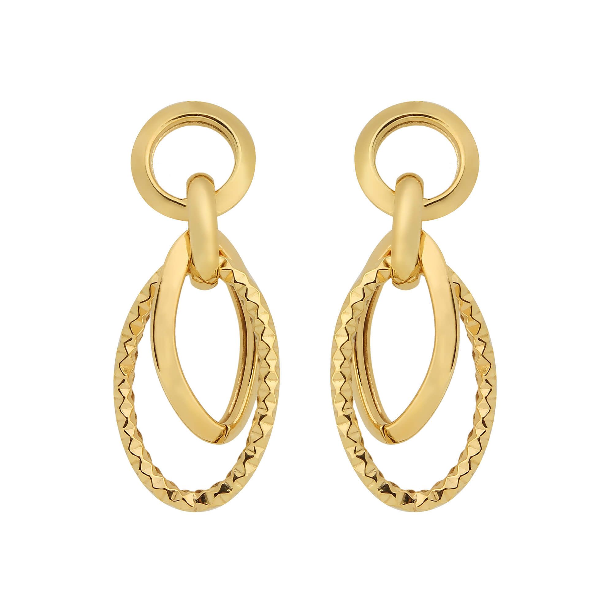 Brinco Elos Liso e Diamatado em Ouro 18k