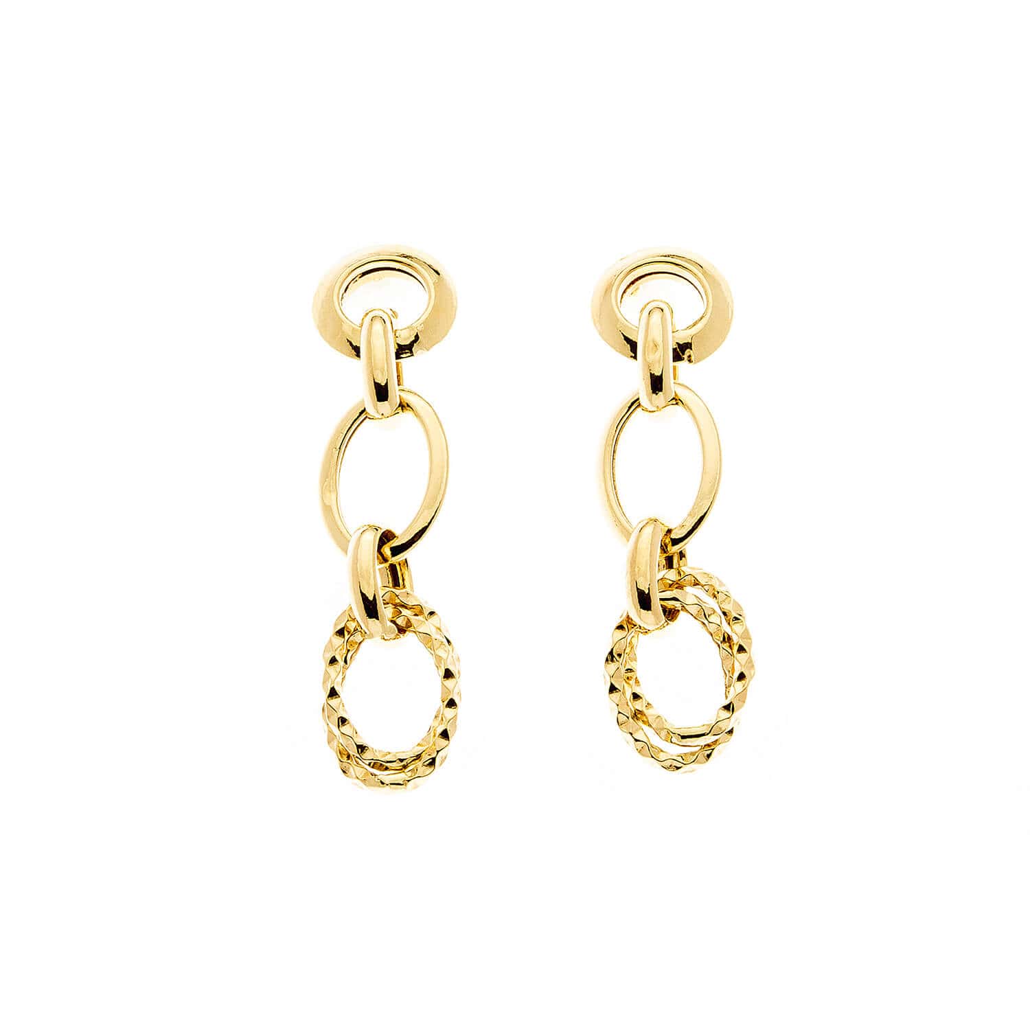 Brinco com Argolas Diamantadas e Lisas Ouro 18k