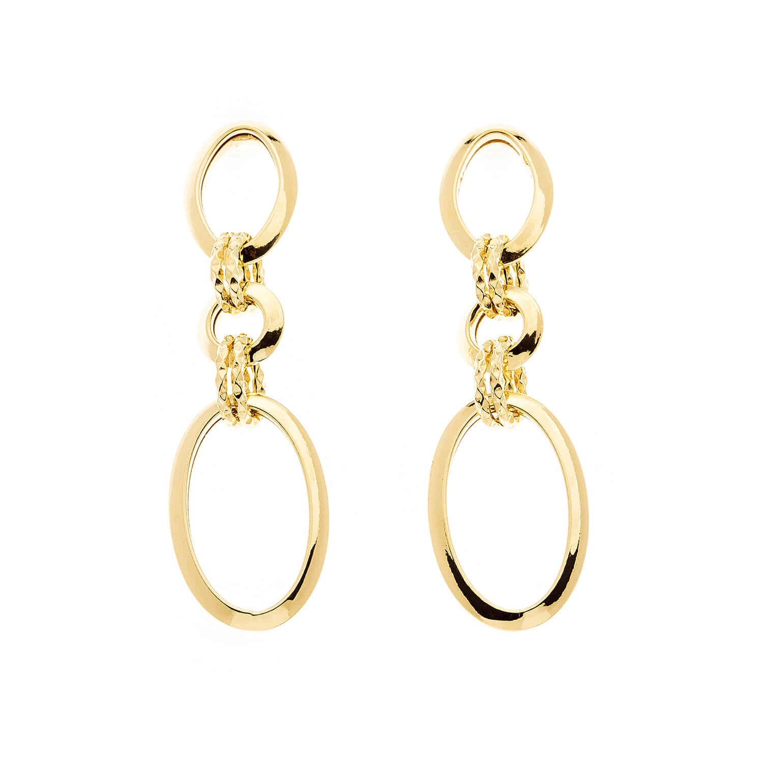 Brinco com Argolas Estilizadas e Diamantadas Ouro 18k