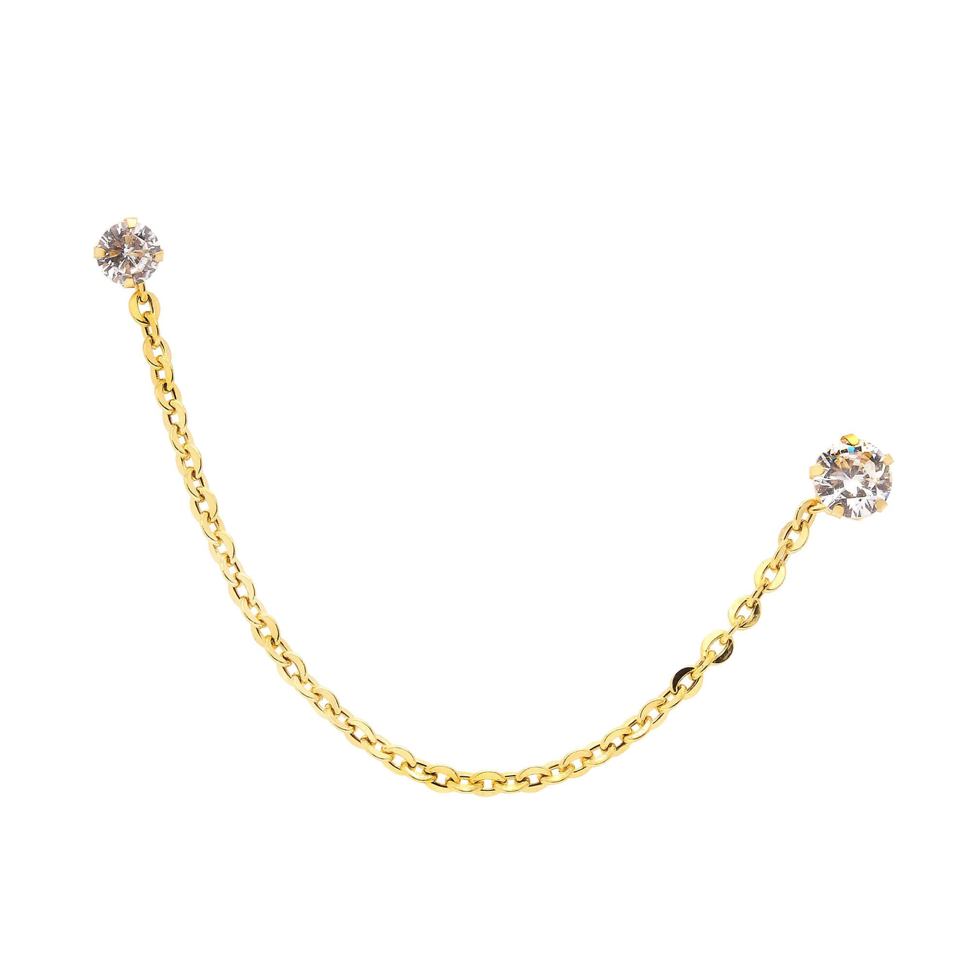 Brinco e Piercing Ponto de Luz Duplo Ouro 18k