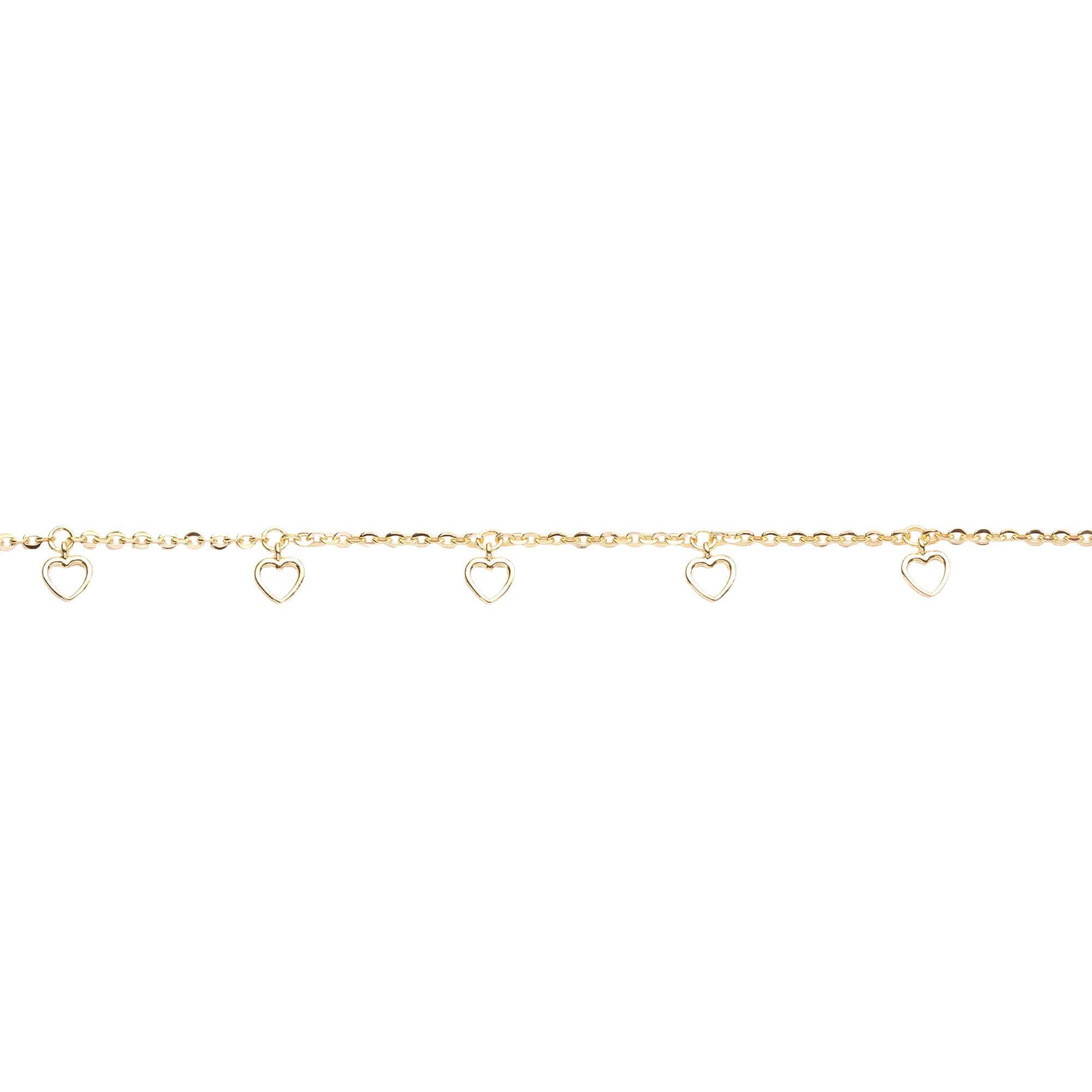 Corrente Malha Bailarina com Berloques de Coração 40cm Ouro 18k
