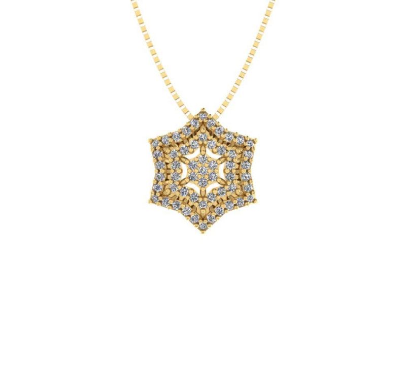 Gargantilha em Ouro 18k/750 Sextavo Estrela com Pedras de Zircônia com Corrente Veneziana