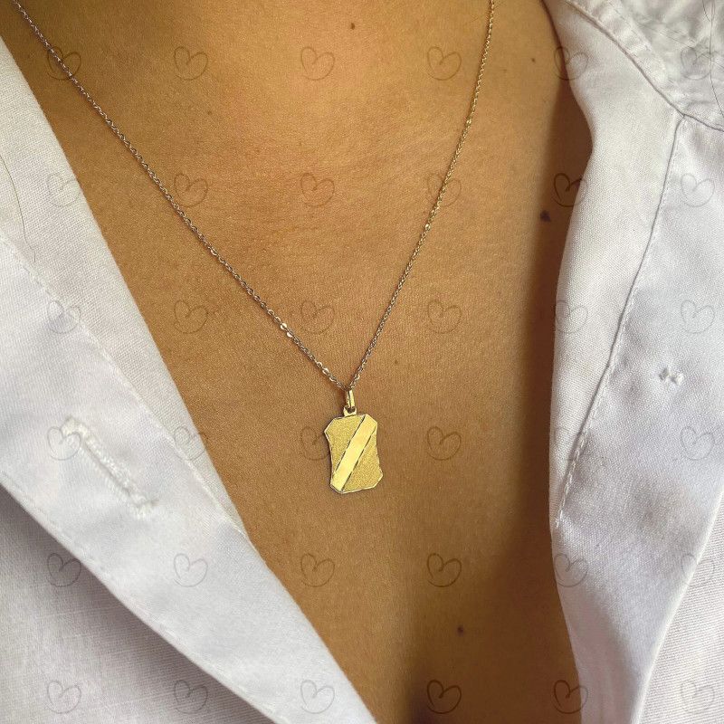 Pingente em Ouro 18k/750 Placa com Detalhes em Fosco e Diamantado