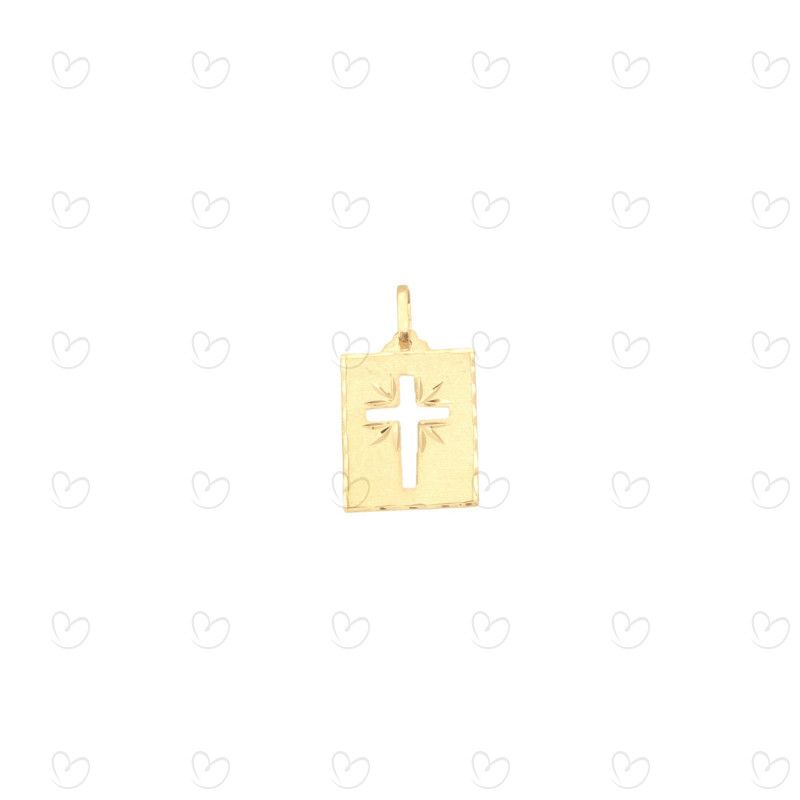 Pingente em Ouro 18k/750 Placa com Cruz Vazada Diamantada e Fosca Grande