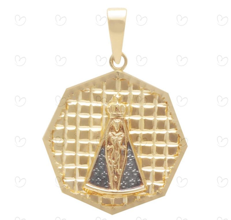 Pingente em Ouro 18k/750 Nossa Senhora Aparecida Grande Quadriculada