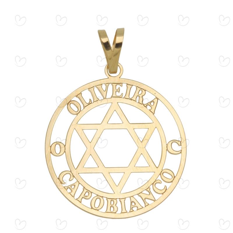 Pingente em Ouro 18k/750 Estrela de Davi Personalizado Nomes 3cm