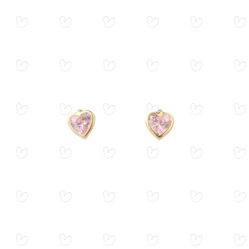 Brinco em Ouro 18k/750 Baby Coração Cristal Rosa