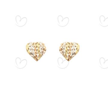 Brinco em Ouro 18k/750 Coração Tricolor Filetes Diamantados