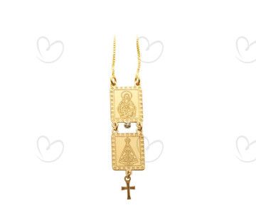 Escapulário em Ouro 18k/750 Nossa Senhora Aparecida com Cruz e Diamante