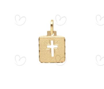 Pingente em Ouro 18k/750 Placa de Cruz Vazada Diamantada e Fosca Pequeno