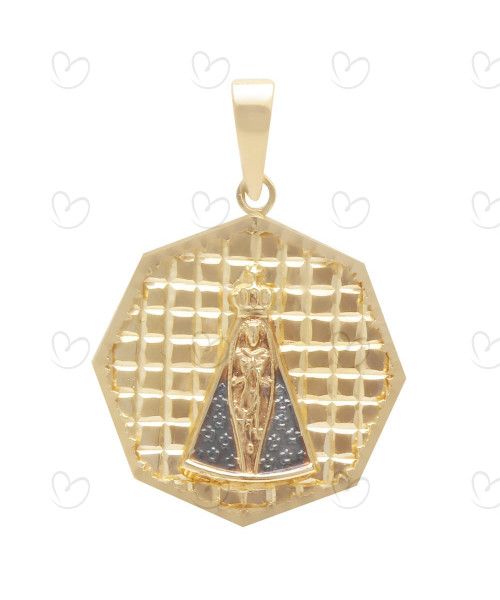 Pingente em Ouro 18k/750 Nossa Senhora Aparecida Grande Quadriculada