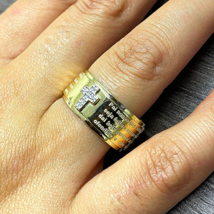 Aliança Anel Pai Nosso Forrado com Diamantes Ouro 18k
