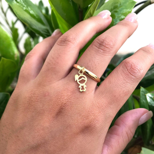 Anel Menina Liso com Pingente Ouro 18k