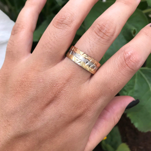 Anel Escrava 8mm Tricolor Reta Diamantada Ouro 18k