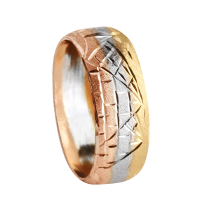 Anel Escrava 8mm Tricolor Abaulada Diamantada Ouro 18k