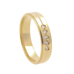 Aliança Reta Frezada com Zircônia Ouro 18k