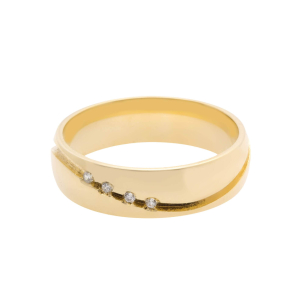 Aliança Redonda Anatômica com Zircônia Ouro 18k