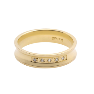 Aliança Côncava com Cinco Zircônias Ouro 18k