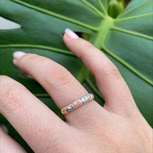 Anel Aparador Tricolor Fosco Diamantado Ouro 18k