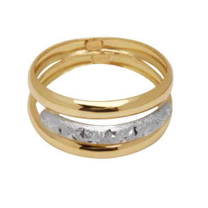 Anel Três Aros Bicolor Diamantado e Martelado Ouro 18k