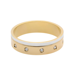 Aliança Reta Bicolor com Zircônia Ouro 18k