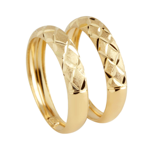 Anel Par Aparador com Detalhe Diamantado Modelo Banana Ouro 18k