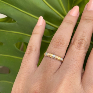 Anel Aparador Tricolor Diamantado Quadrados Ouro 18k