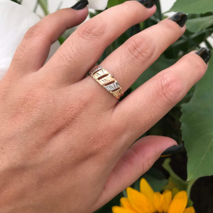 Anel Tricolor Diamantado Ouro 18k