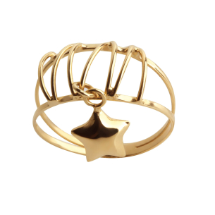 Anel Aro Duplo Liso com Pingente de Estrela Ouro 18k