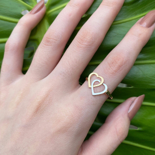 Anel Corações Bicolor Ouro 18k