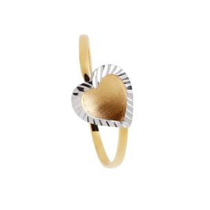 Anel Coração Bicolor Diamantado e Fosco Ouro 18k