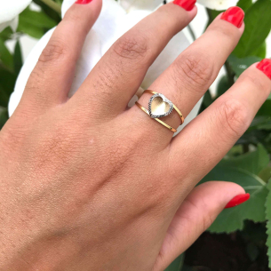 Anel Coração Bicolor Diamantado Ouro 18k