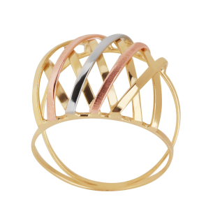 Anel Aro Duplo Trançado Fino Tricolor Ouro 18k