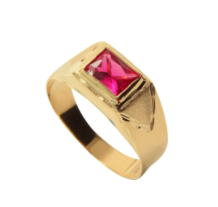 Anel Masculino com Pedra de Zircônia 5x7mm Ouro 18k