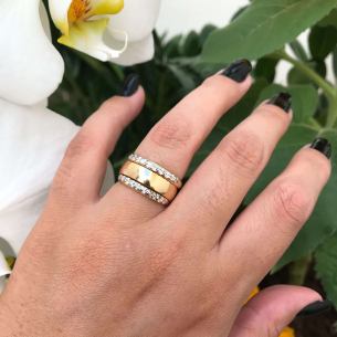 Anel Par de Aparador Diamantado Falsa Pedra Ouro 18k