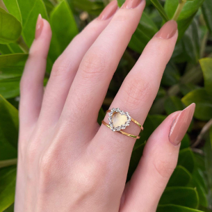 Anel Aro Duplo de Coração Diamantado Ouro 18k