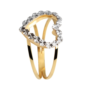 Anel Aro Duplo Coração Bicolor Diamantado Falso Brilhante Ouro 18k