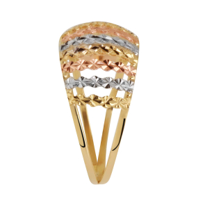Anel Aro Duplo Tricolor Diamantado Ouro 18k