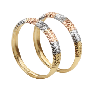 Anel Par de Aparador Tricolor Trabalhado Ouro 18k
