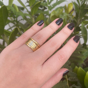 Anel Cinco Fios Diamantados Amarelo Ouro 18k