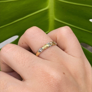 Anel Aparador Três cores Diamantado Aro Liso Ouro 18k