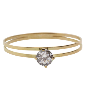 Anel Solitário com Zircônia Aro Duplo 4mm Ouro 18k
