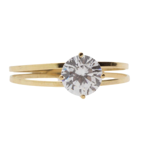 Anel Solitário com Zircônia Aro Duplo 6mm Ouro 18k