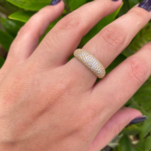 Anel Meia Aliança Pavê com 145 Pedras de Zircônia Ouro 18k