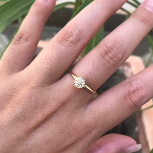 Anel Chuveiro Redondo com Zircônia Ouro 18k