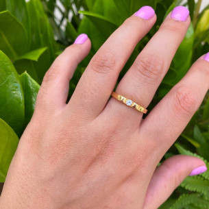 Anel Solitário Liso com Zircônia 3mm Ouro 18k