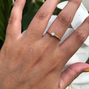 Anel Solitário Aro Liso com Diamante 3mm Ouro 18k