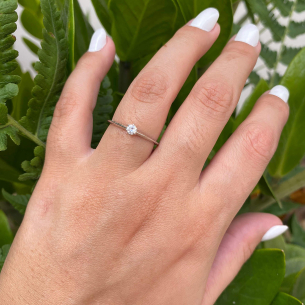 Anel Solitário com Diamante Natural 3.2mm Ouro Branco 18k
